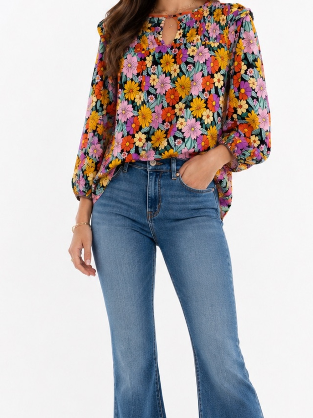 Umgee Retro Floral Blouse Top - Size M